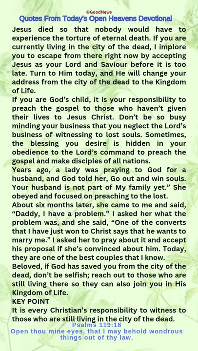 #QuoteFromTodaysOpenHeaven
Read through and follow the steps and action points. Be inspired, love Go...