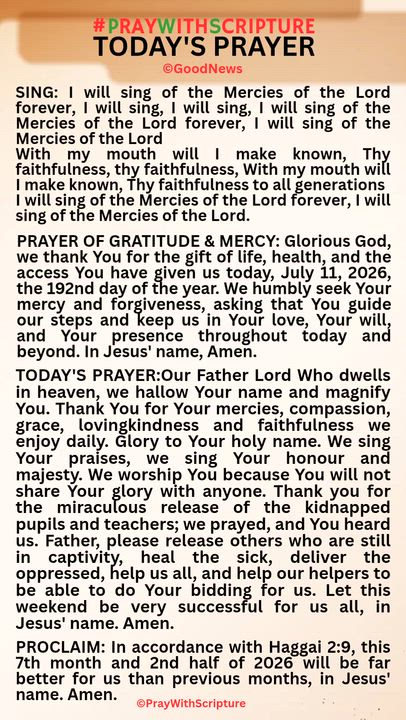 #PrayWithScriptureTodaysPrayer 
TODAY'S PRAYER:Our Father Lord Who dwells in heaven, we hallow Your...