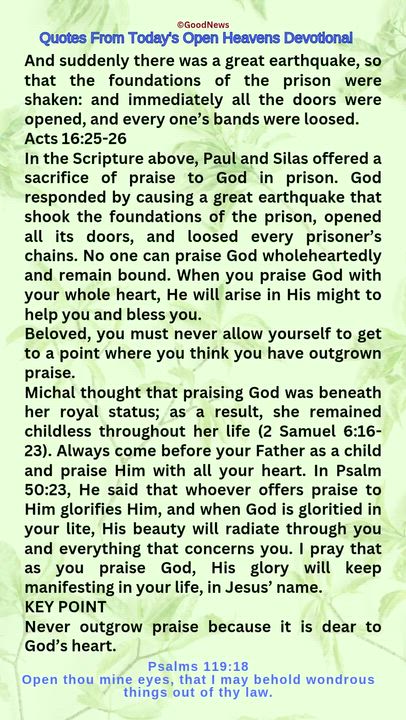 #QuoteFromTodaysOpenHeaven
Read through and follow the steps and action points. Be inspired, love Go...