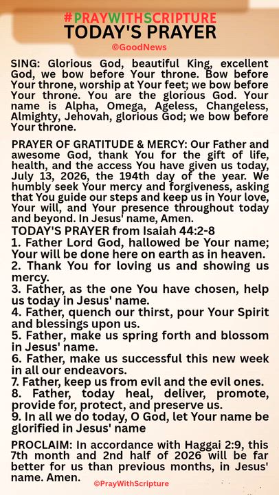 #PrayWithScriptureTodaysPrayer 
TODAY'S PRAYER from Isaiah 44:2-8
1. Father Lord God, hallowed be Yo...