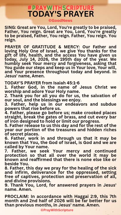 #PrayWithScriptureTodaysPrayer 
TODAY'S PRAYER from Isaiah 45:1-6
1. Father God, in the name of Jesu...