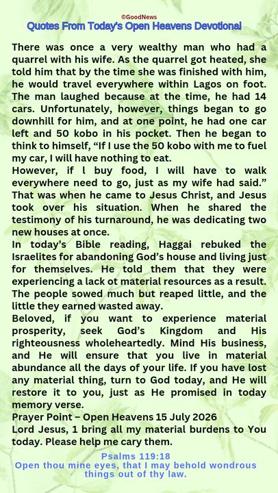 #QuoteFromTodaysOpenHeaven
Read through and follow the steps and action points. Be inspired, love Go...