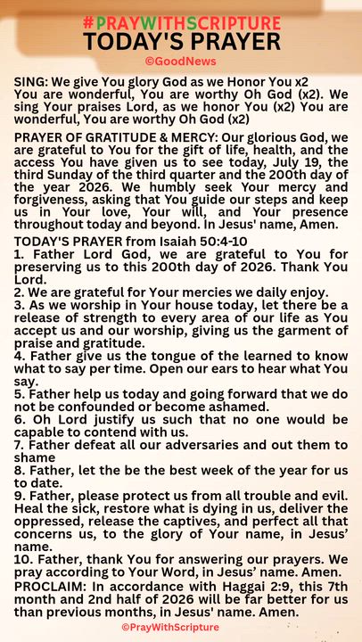 #PrayWithScriptureTodaysPrayer 
TODAY'S PRAYER from Isaiah 50:4-10
1. Father Lord God, we are gratef...