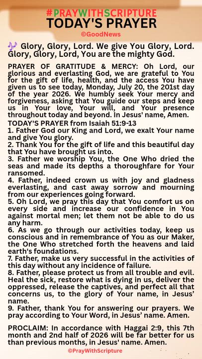 #PrayWithScriptureTodaysPrayer 
TODAY'S PRAYER from Isaiah 51:9-13
1. Father God our King and Lord,...