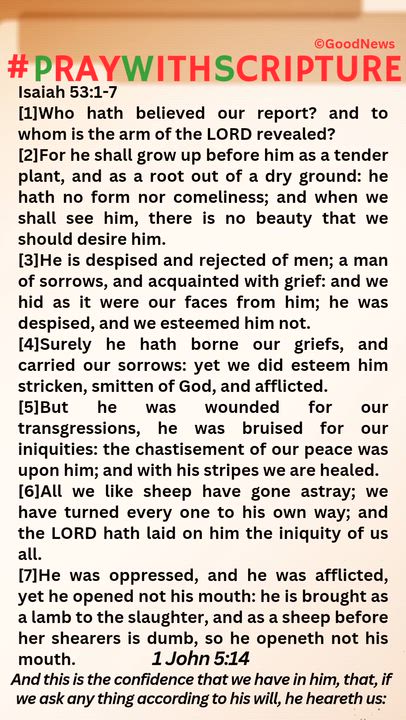 #PrayWithScriptureTodaysBibleReading 
Isaiah 53:1-7
[1]Who hath believed our report? and to whom is...
