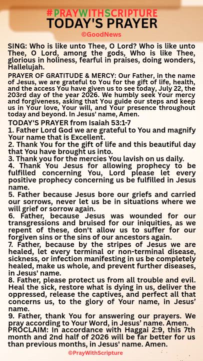 #PrayWithScriptureTodaysPrayer 
TODAY'S PRAYER from Isaiah 53:1-7
1. Father Lord God we are grateful...