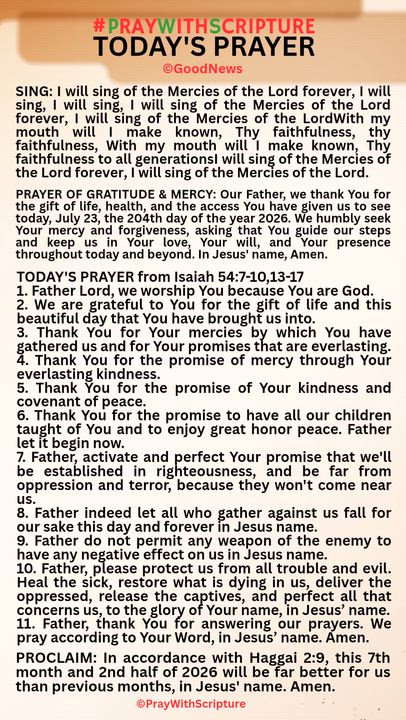 #PrayWithScriptureTodaysPrayer 
TODAY'S PRAYER from Isaiah 54:7-10,13-17
1. Father Lord, we worship...