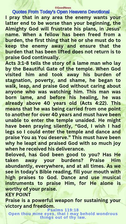 #QuoteFromTodaysOpenHeaven
Read through and follow the steps and action points. Be inspired, love Go...