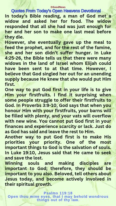 #QuoteFromTodaysOpenHeaven
Read through and follow the steps and action points. Be inspired, love Go...