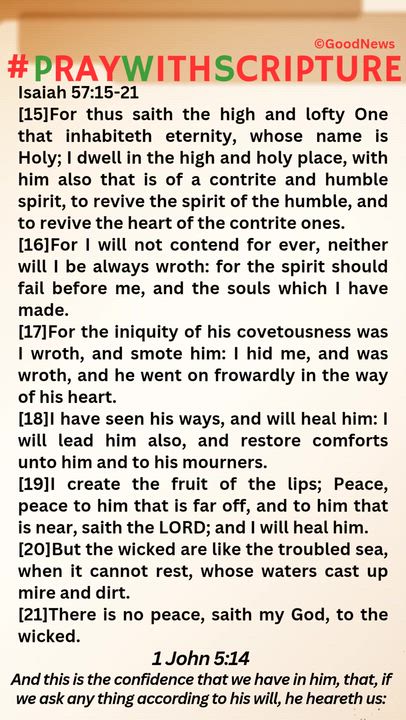 #PrayWithScriptureTodaysBibleReadingAndPrayer 
Isaiah 57:15-21
[15]For thus saith the high and lofty...