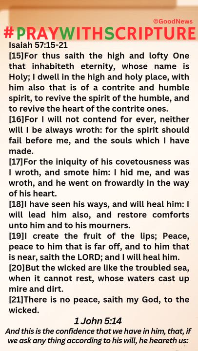 #PrayWithScriptureTodaysBibleReading 
Isaiah 57:15-21
[15]For thus saith the high and lofty One that...