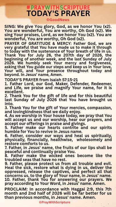 #PrayWithScriptureTodaysPrayer 
TODAY'S PRAYER from Isaiah 57:15-21
1. Father Lord, our God, Maker,...