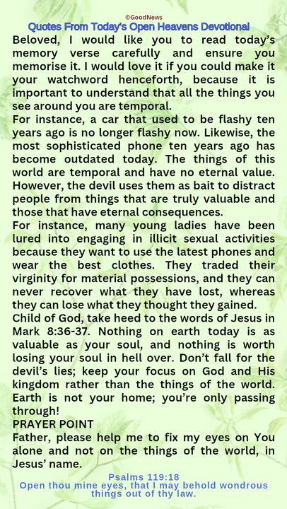 #QuoteFromTodaysOpenHeaven
Read through and follow the steps and action points. Be inspired, love Go...