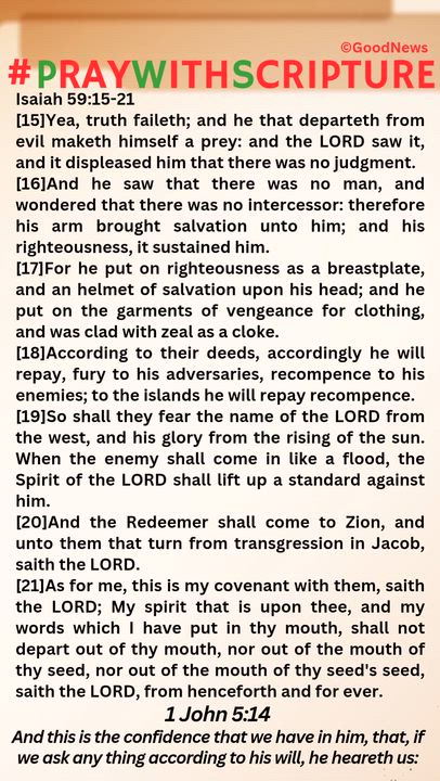 #PrayWithScriptureTodaysBibleReading 
Isaiah 59:15-21
[15]Yea, truth faileth; and he that departeth...