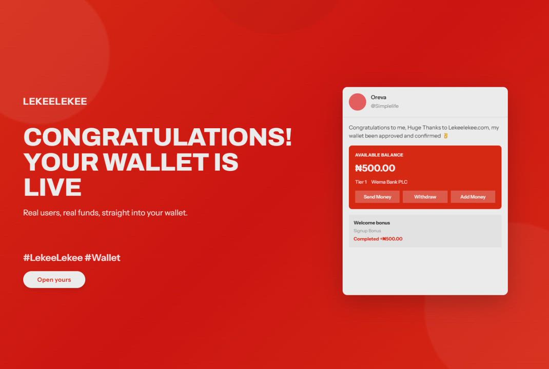 Wallets are going live across LekeeLekee, and the welcome bonuses are landing!
 
Big congratulations...