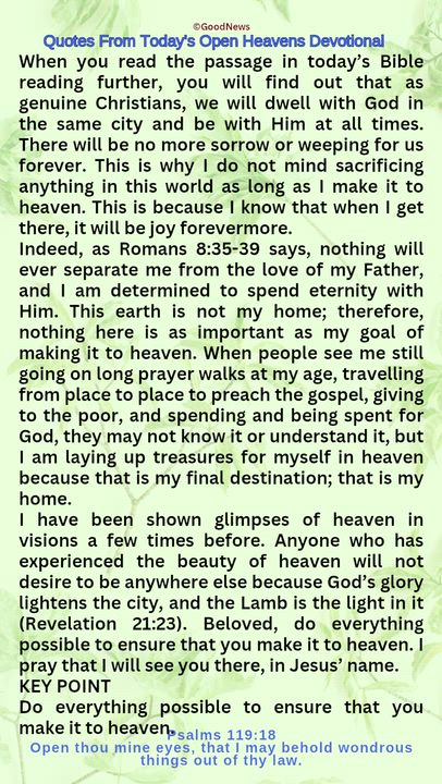 #QuoteFromTodaysOpenHeaven
Read through and follow the steps and action points. Be inspired, love Go...