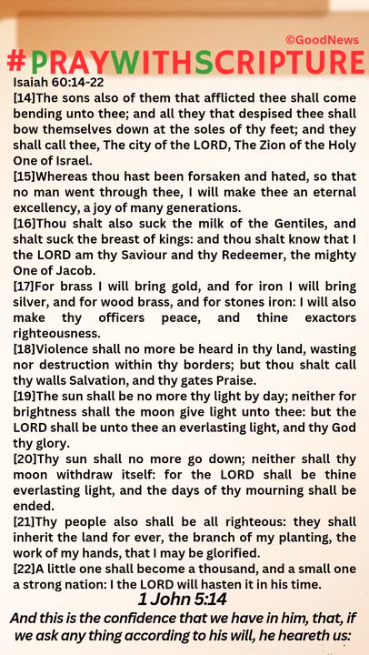 #PrayWithScriptureTodaysBibleReading 
Isaiah 60:14-22
[14]The sons also of them that afflicted thee...