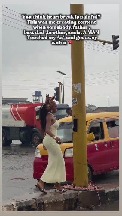 A Lady was filming content by the roadside in Benin and a bus driver allegedly touched her Ã$$