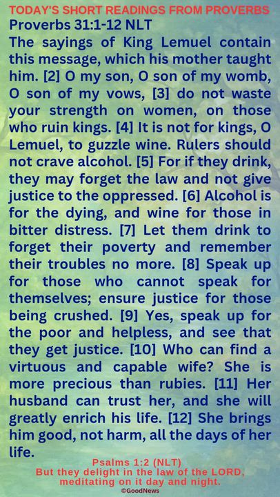 #DailyScriptureDelightsFromProverbs
Proverbs 4:7-9 TLB
Getting wisdom is the most important thing yo...