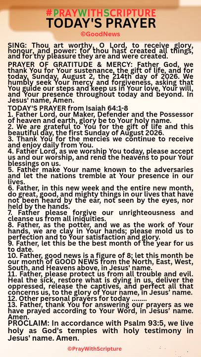 #PrayWithScriptureTodaysPrayer 
TODAY'S PRAYER from Isaiah 64:1-8
1. Father Lord, our Maker, Defende...