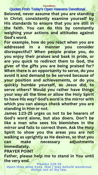 #QuoteFromTodaysOpenHeaven
Read through and follow the steps and action points. Be inspired, love Go...