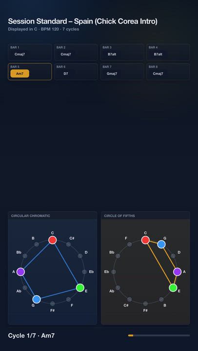 Session Standard – Spain (Chick Corea Intro) | Harmony Progression Grid

A JolyMusic harmony video s...
