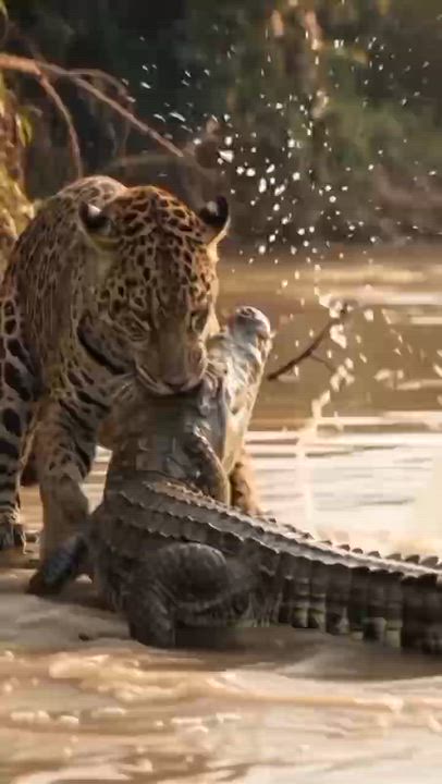 A Fierce Struggle Between Jaguar and Crocodile... Who Will Win?
‎
‎The crocodile twisted, shook and...