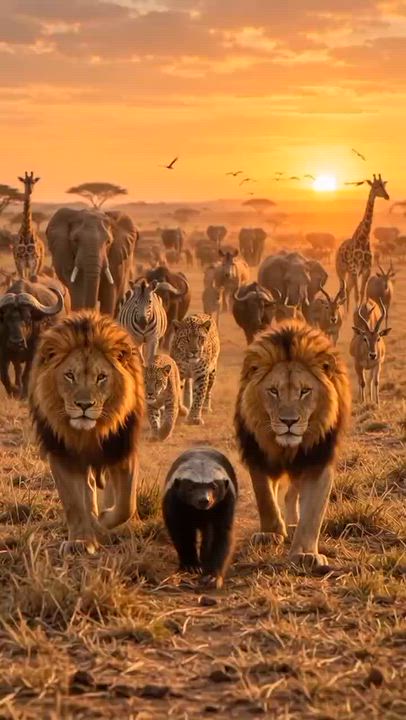 The Most Unlikely Leader on the Savannah.

A honey badger walks fearlessly between two powerful male...