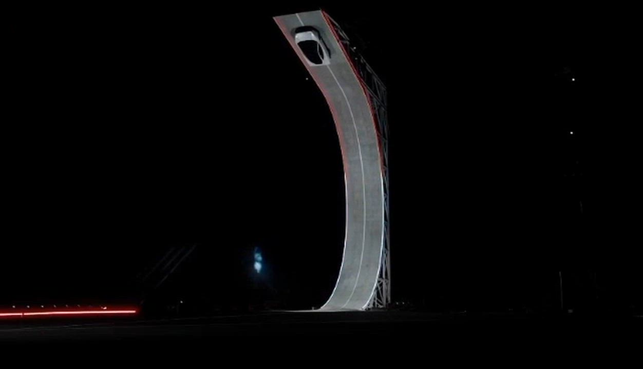 Elon Musk unveils the Tesla Roadster by launching it off a ramp before the car flipped in midair and...